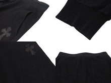 画像をギャラリービューアに読み込む, CHROME HEARTS クロムハーツ スウェットパンツ レザークロスパッチ シルバ−925 レザー コットン ブラック 美品 中古 4b001692