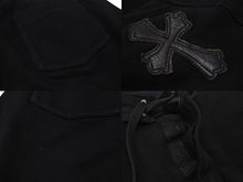 画像をギャラリービューアに読み込む, CHROME HEARTS クロムハーツ スウェットパンツ レザークロスパッチ シルバ−925 レザー コットン ブラック 美品 中古 4b001692