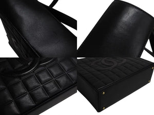 CHANEL シャネル マトラッセ チョコバー トートバッグ ハンドバッグ ココマーク 7番台 ラムスキン ブラック ゴールド金具 美品 中古 4b001719