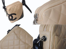 Load image into Gallery viewer, CHANEL シャネル カンボンライン ショルダーバッグ 9番台 ラムスキン ベージュ ブラック シルバー金具 美品 中古 4b001724