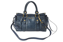 Load image into Gallery viewer, MIUMIU ミュウミュウ 2WAY ハンドバッグ ショルダーバッグ ブルー レザー ゴールド金具 イタリア製 良品 中古 4b001738