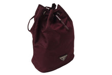 画像をギャラリービューアに読み込む, 極美品 PRADA プラダ 巾着ポーチ トライアングルロゴ バッグ 小物入れ ナイロン ワインレッド シルバー金具 中古 4b001749