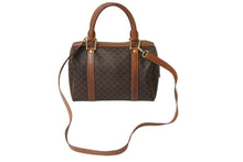 画像をギャラリービューアに読み込む, CELINE セリーヌ ミニボストン ハンドバッグ DM00/1 マカダム柄 PVCレザー ブラウン ゴールド金具 良品 中古 4b001759