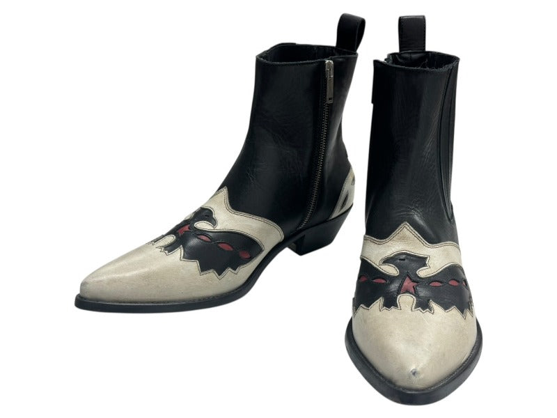 GOLDEN GOOSE Sunset Flowers Ankle Boots Western Genuine Leather White Black Size 42 Good Used 4b001787