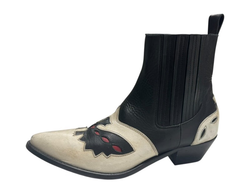 GOLDEN GOOSE Sunset Flowers Ankle Boots Western Genuine Leather White Black Size 42 Good Used 4b001787