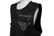 画像をギャラリービューアに読み込む, HARLEY DAVIDSON ハーレーダビッドソン 115周年記念品 レザーベスト 98001-18ac カウレザー 刺繍 ブラック サイズ L 美品 中古 4b001838