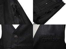 画像をギャラリービューアに読み込む, 新品未使用品 HARLEY-DAVIDSON ハーレーダビッドソン TRADITION Ⅱ LEATHER VEST レザー ベスト ブラック 黒 バイク 中古 4b001843