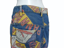 Load image into Gallery viewer, HystericGlamour ヒステリックグラマー ヴィンテージ 総柄 デニム ミニスカート ブルー マルチカラー サイズFREE 美品 中古 4b001848