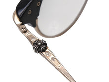 画像をギャラリービューアに読み込む, CHROME HEARTS クロムハーツ SLUNTRADICTION II メガネ 48□20-148 ハーフリム CHプラス ブラック ゴールド 度無し 美品 中古 4b001870