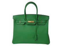 Load image into Gallery viewer, 極美品 HERMES エルメス BIRKIN バーキン35 バンブー グリーン ゴールド金具 ヴォーエプソン ハンドバッグ □R刻印 中古 4b001871