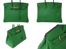 Load image into Gallery viewer, 極美品 HERMES エルメス BIRKIN バーキン35 バンブー グリーン ゴールド金具 ヴォーエプソン ハンドバッグ □R刻印 中古 4b001871
