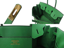 Load image into Gallery viewer, 極美品 HERMES エルメス BIRKIN バーキン35 バンブー グリーン ゴールド金具 ヴォーエプソン ハンドバッグ □R刻印 中古 4b001871