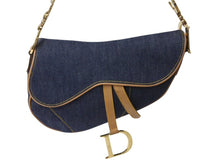 画像をギャラリービューアに読み込む, 極美品 Christian Dior クリスチャンディオール サドルバッグ ワンショルダーバッグ RU 1020 デニム ネイビー ゴールド金具 中古 4b001874