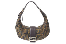 画像をギャラリービューアに読み込む, FENDI フェンディ ハーフムーン マンマバケット ワンショルダーバッグ ズッカ柄 ブラウン キャンバス レザー 美品 中古 4b001877