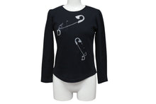 画像をギャラリービューアに読み込む, CHRISTIAN DIOR クリスチャンディオール 安全ピン ロンT 長袖Tシャツ ラインストーン ブラック シルバー サイズ10 美品 中古 4b001941