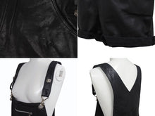 画像をギャラリービューアに読み込む, CHROME HEARTS クロムハーツ レザーサロペット サイズM クロスボールボタン ダガージップ シルバー925 ブラック 美品 中古 4b001952