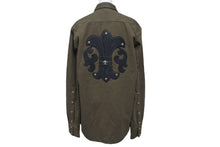 画像をギャラリービューアに読み込む, 極美品 CHROME HEARTS クロムハーツ BSフレア レザー パッチ デニムジャケット デニムシャツ サイズM カーキ シルバー925 中古 4b001954