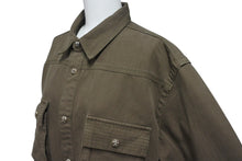 画像をギャラリービューアに読み込む, 極美品 CHROME HEARTS クロムハーツ BSフレア レザー パッチ デニムジャケット デニムシャツ サイズM カーキ シルバー925 中古 4b001954