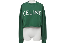 画像をギャラリービューアに読み込む, 極美品 CELINE セリーヌ クロップドスウェット トレーナー ロゴ 2Y796670Q コットン グリーン ホワイト サイズXS 中古 4b001955