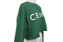 画像をギャラリービューアに読み込む, 極美品 CELINE セリーヌ クロップドスウェット トレーナー ロゴ 2Y796670Q コットン グリーン ホワイト サイズXS 中古 4b001955