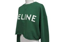 画像をギャラリービューアに読み込む, 極美品 CELINE セリーヌ クロップドスウェット トレーナー ロゴ 2Y796670Q コットン グリーン ホワイト サイズXS 中古 4b001955