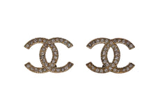 Load image into Gallery viewer, CHANEL シャネル ココマーク ピアス ゴールド メタル ラインストーン 重量約2.6g A14V刻印 両耳用 美品 中古 4b001973