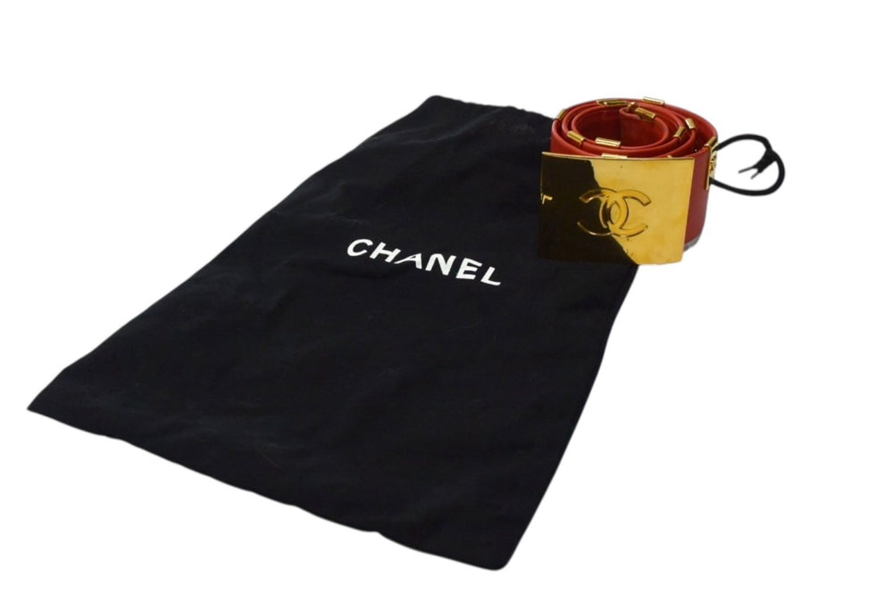 CHANEL Leather Belt Size 75/30 29 Stamp Coco Mark Leather Metal GP Gold Red Good Condition Used 4b001989