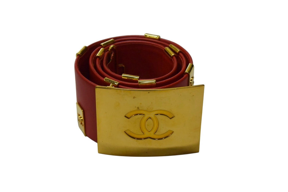 CHANEL Leather Belt Size 75/30 29 Stamp Coco Mark Leather Metal GP Gold Red Good Condition Used 4b001989