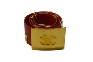 CHANEL Leather Belt Size 75/30 29 Stamp Coco Mark Leather Metal GP Gold Red Good Condition Used 4b001989