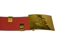 Load image into Gallery viewer, CHANEL シャネル レザーベルト サイズ75/30 29刻印 ココマーク レザー メタル GP ゴールド レッド 美品 中古 4b001989