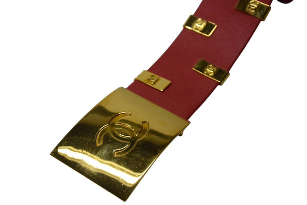 CHANEL Leather Belt Size 75/30 29 Stamp Coco Mark Leather Metal GP Gold Red Good Condition Used 4b001989