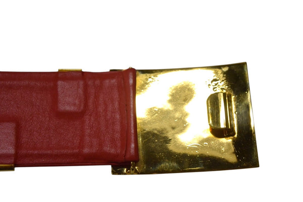CHANEL Leather Belt Size 75/30 29 Stamp Coco Mark Leather Metal GP Gold Red Good Condition Used 4b001989