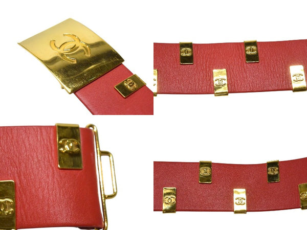 CHANEL Leather Belt Size 75/30 29 Stamp Coco Mark Leather Metal GP Gold Red Good Condition Used 4b001989