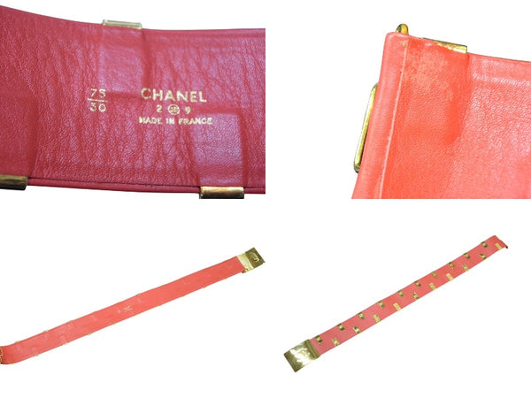 CHANEL Leather Belt Size 75/30 29 Stamp Coco Mark Leather Metal GP Gold Red Good Condition Used 4b001989