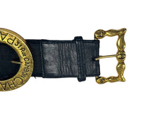 Load image into Gallery viewer, CHANEL シャネル ココマーク ベルト バックル エングレービング ベルト CHANEL PARIS Rue Cambon ゴールド ブラック 美品 中古 4b001994