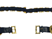 Load image into Gallery viewer, CHANEL シャネル ココマーク ベルト バックル エングレービング ベルト CHANEL PARIS Rue Cambon ゴールド ブラック 美品 中古 4b001994