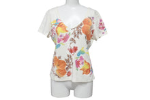 画像をギャラリービューアに読み込む, CHRISTIAN DIOR クリスチャンディオール フローラルプリント Vネック 半袖Tシャツ 6P16155471 アイボリー マルチカラー サイズ40 美品 中古 4b002000