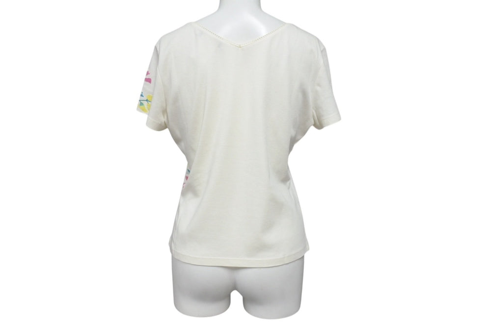 CHRISTIAN DIOR Floral print V-neck short sleeve T-shirt 6P16155471 Ivory Multicolor Size 40 Good Condition Used 4b002000