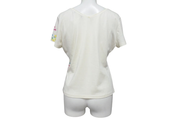 CHRISTIAN DIOR クリスチャンディオール フローラルプリント Vネック 半袖Tシャツ 6P16155471 アイボリー マルチカラー サイズ40 美品 中古 4b002000
