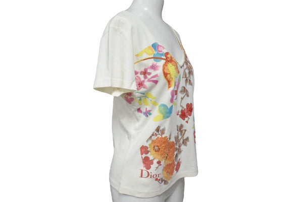 CHRISTIAN DIOR クリスチャンディオール フローラルプリント Vネック 半袖Tシャツ 6P16155471 アイボリー マルチカラー サイズ40 美品 中古 4b002000