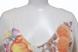 CHRISTIAN DIOR クリスチャンディオール フローラルプリント Vネック 半袖Tシャツ 6P16155471 アイボリー マルチカラー サイズ40 美品 中古 4b002000