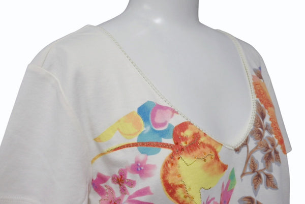 CHRISTIAN DIOR クリスチャンディオール フローラルプリント Vネック 半袖Tシャツ 6P16155471 アイボリー マルチカラー サイズ40 美品 中古 4b002000