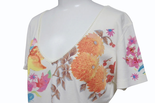 CHRISTIAN DIOR クリスチャンディオール フローラルプリント Vネック 半袖Tシャツ 6P16155471 アイボリー マルチカラー サイズ40 美品 中古 4b002000