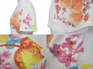 CHRISTIAN DIOR クリスチャンディオール フローラルプリント Vネック 半袖Tシャツ 6P16155471 アイボリー マルチカラー サイズ40 美品 中古 4b002000