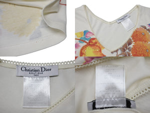 CHRISTIAN DIOR クリスチャンディオール フローラルプリント Vネック 半袖Tシャツ 6P16155471 アイボリー マルチカラー サイズ40 美品 中古 4b002000
