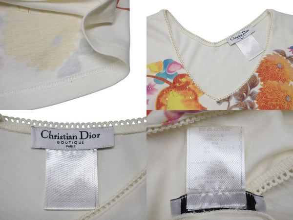 CHRISTIAN DIOR クリスチャンディオール フローラルプリント Vネック 半袖Tシャツ 6P16155471 アイボリー マルチカラー サイズ40 美品 中古 4b002000