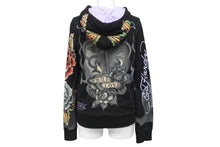 Load image into Gallery viewer, EdHardy エドハーディー ジップアップ フーディ― サイズxs コットン 刺繍 ブラック マルチカラー 美品 中古 4b002003