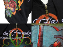 Load image into Gallery viewer, EdHardy エドハーディー ジップアップ フーディ― サイズxs コットン 刺繍 ブラック マルチカラー 美品 中古 4b002003