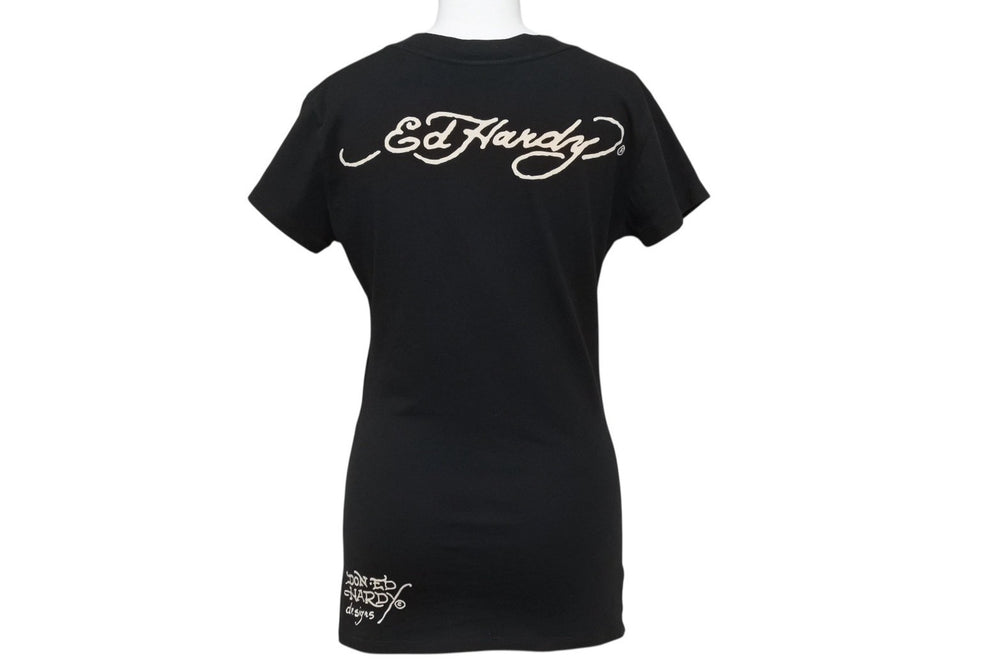 Ed Hardy LOVE KILLS SLOWLY Short Sleeve T-shirt Size XS Cotton Rhinestone Black Good Condition Used 4b002005