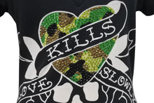 画像をギャラリービューアに読み込む, Ed Hardy エドハーディ LOVE KILLS SLOWLY 半袖Tシャツ サイズXS コットン ラインストーン ブラック 美品 中古 4b002005